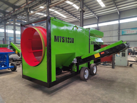 Ecrã de tambor de compostagem móvel com transportador separador de gravidade pesado para solo superior