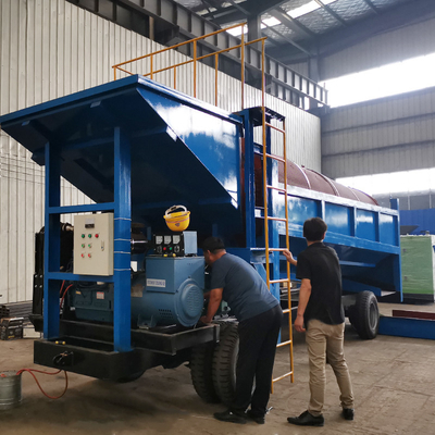 98% Tamanho de descarga Ecrã de tambor de ouro móvel para equipamentos de mineração em pequena escala