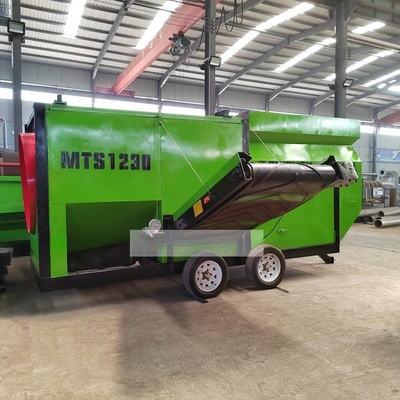 2200 KG Small Scale Mobile 2 Layers Garbage Sorting Trommel Screen com tamanho de descarga conforme solicitado